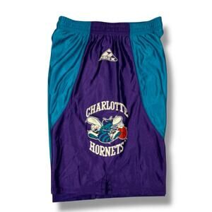Vintage Charlotte Hornets NBA Apex One Teal Purple nylon Athletic Shorts medium